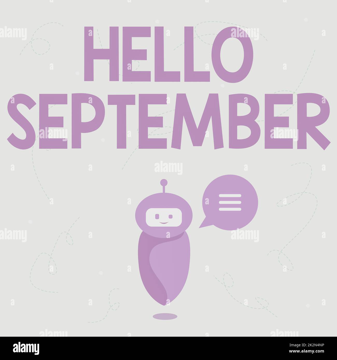 Textüberschrift für „Hallo September“. Internetkonzept Ich möchte gerne den Monat September begrüßen süßer schwimmender Roboter, der uns neue wunderbare Informationen in Einer Chat Cloud erzählt. Stockfoto