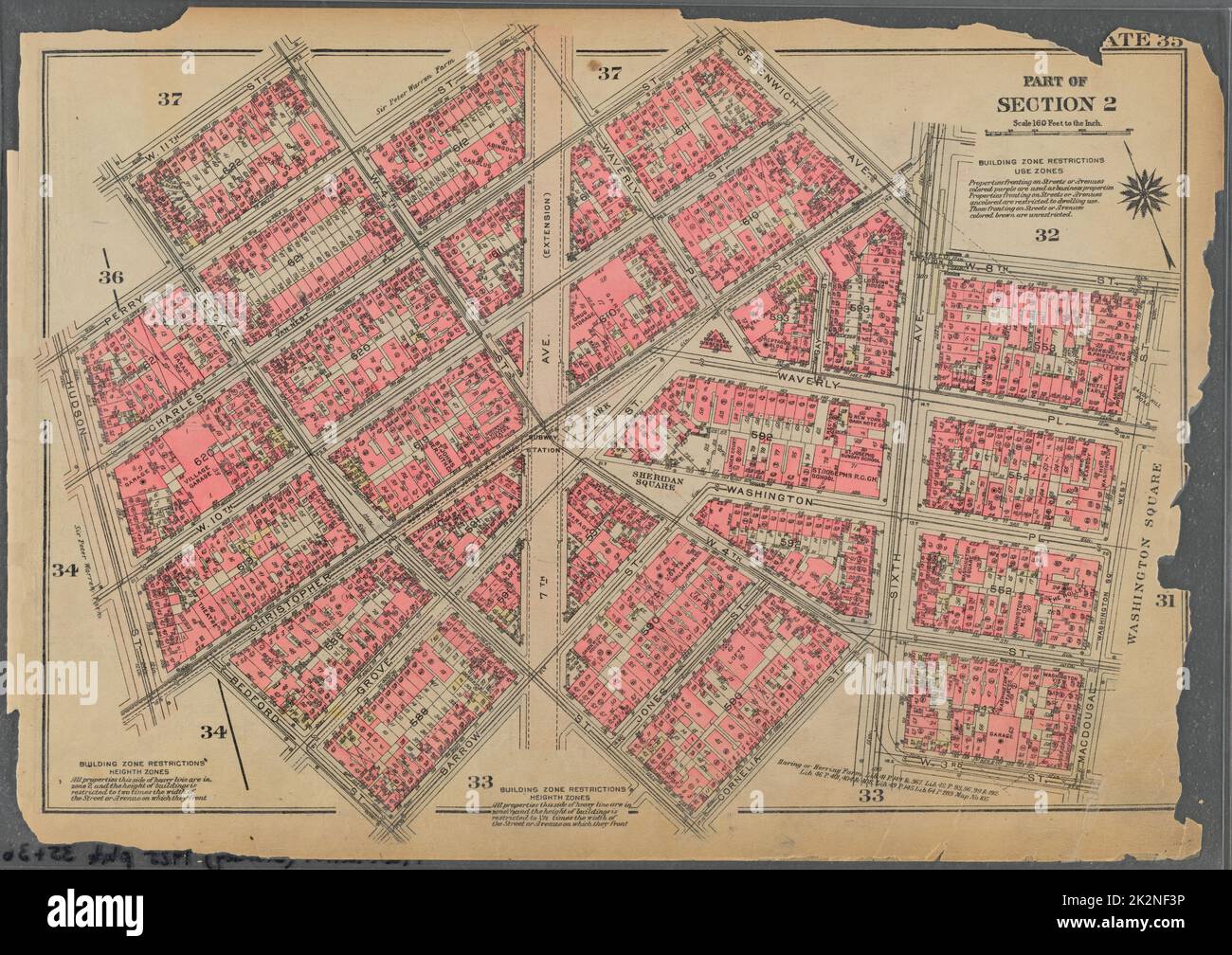 Kartografisch, Karten. 1925. Lionel Pincus und Prinzessin Firyal Map Division. Immobilien , New York (Bundesstaat) , New York, Manhattan (New York, N.Y.) Tafel 35, Teil von Abschnitt 2: Begrenzt durch W. 11. Street, W. 4. Street, Perry Street, Waverly Place, Charles Street, Greenwich Avenue, Sixth Avenue, W. 8. Street, MacDougal Street, W. 3. Street, Sixth Avenue, Cornelia Street, Bleecker Street, Barrow Street, Bedford Street, Christopher Street, Hudson Street, Perry Street und Bleecker Street Stockfoto