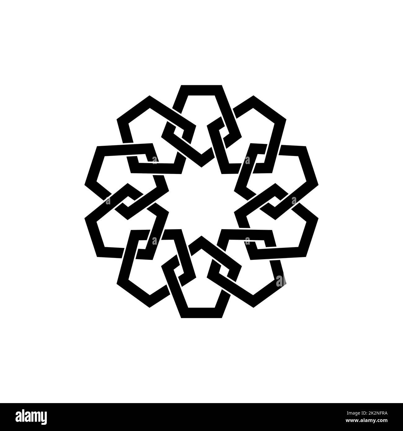 Geometrisches Emblem-Template-Design mit überlappenden Elementen. Islamisches Motiv. Geometrisches Muster Mandala im arabischen Stil, schwarzes Logo isoliert auf einem weißen Stock Vektor