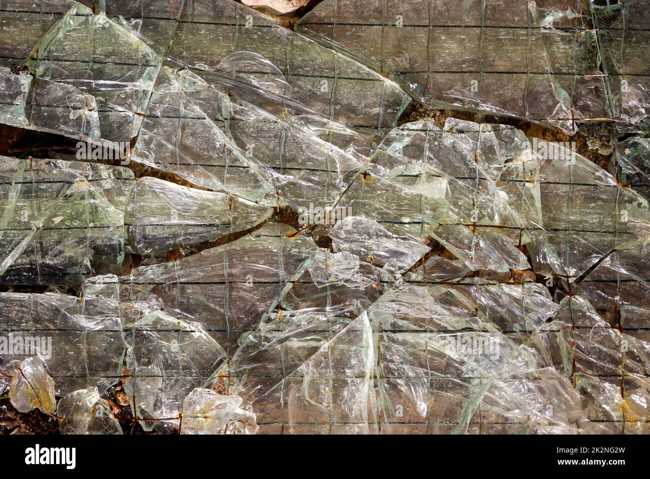 Eine Textur aus einer zerbrochenen Glasscheibe. Stockfoto