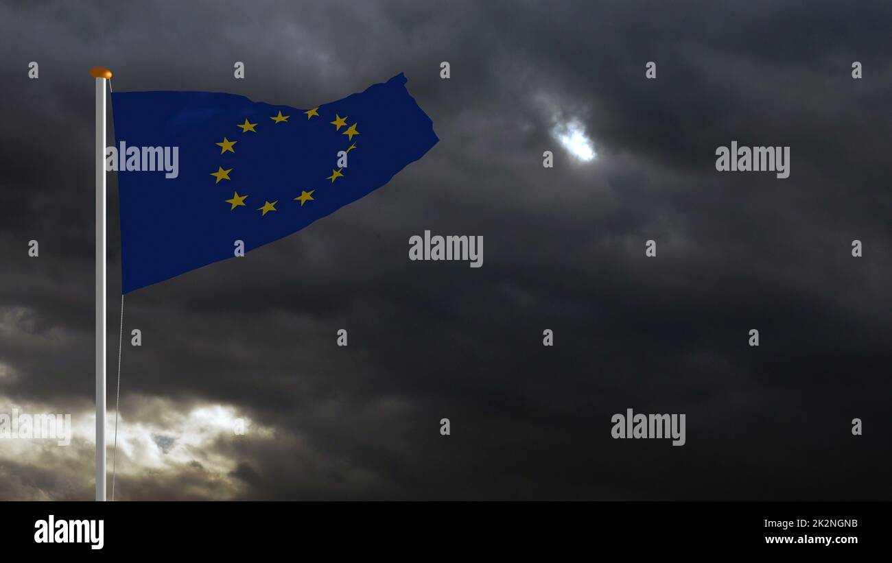 EU-Flagge winkt gegen Wolken Stockfoto