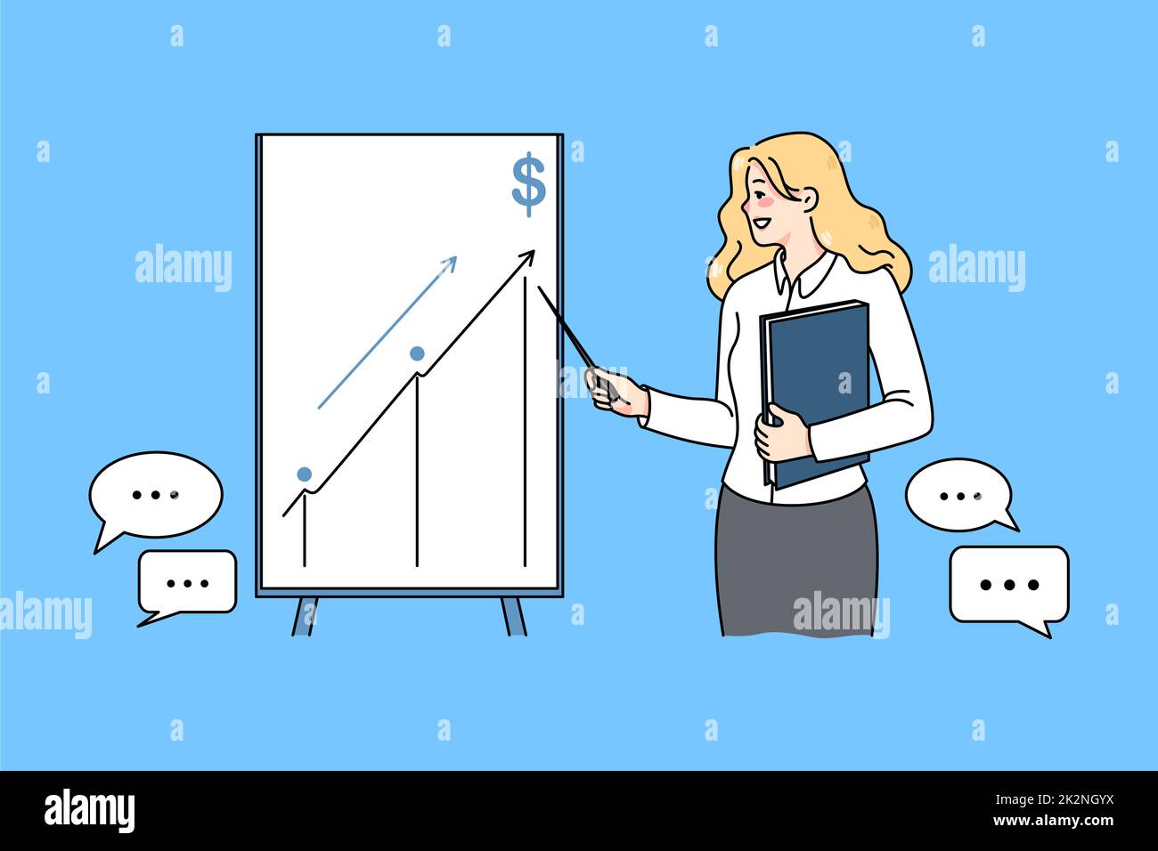 Geschäftsfrau präsentiert innovative Idee auf Flipchart Stockfoto