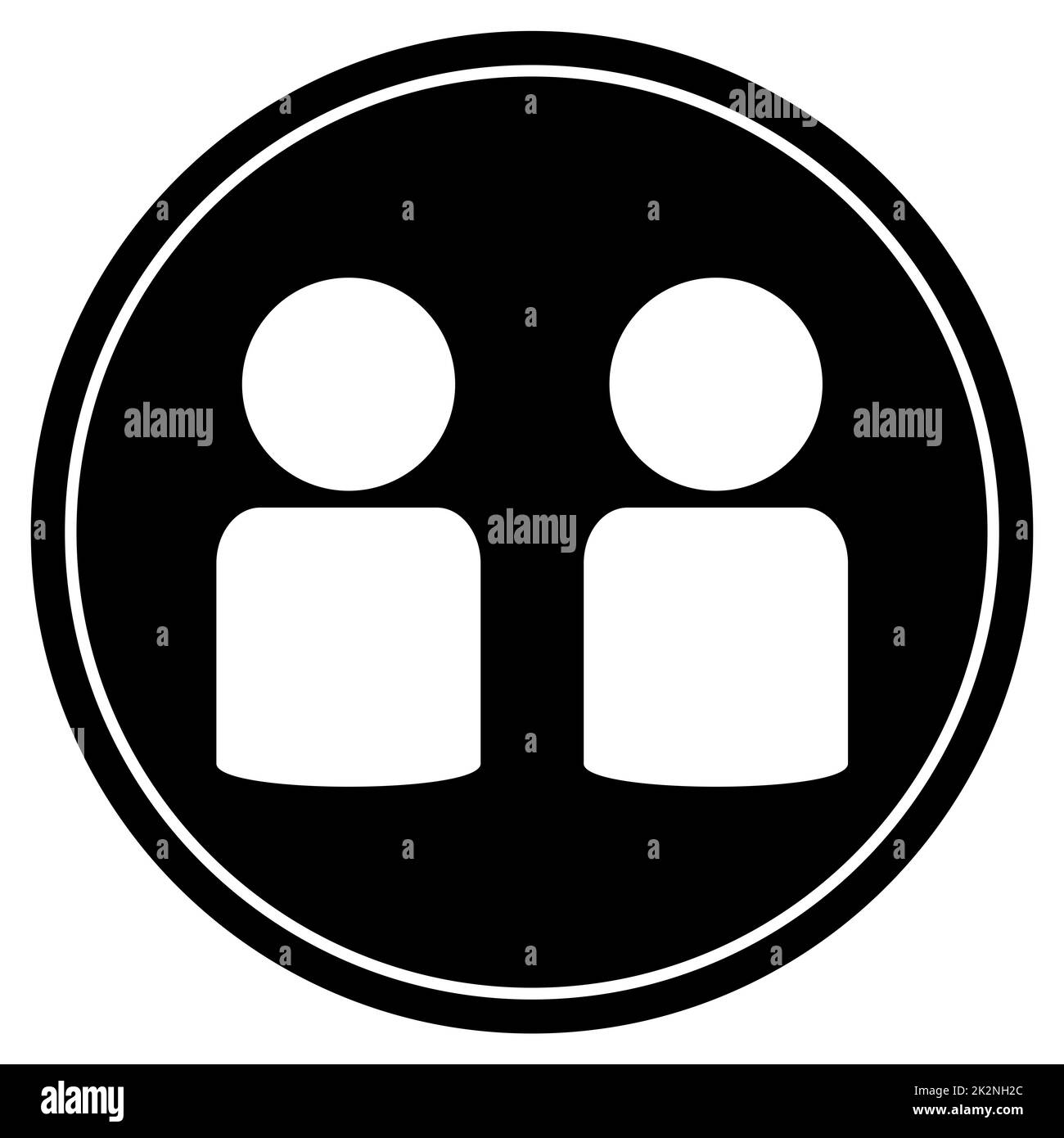 Symbol für zwei Personen auf schwarzer Taste mit weißem Rahmen Stockfoto
