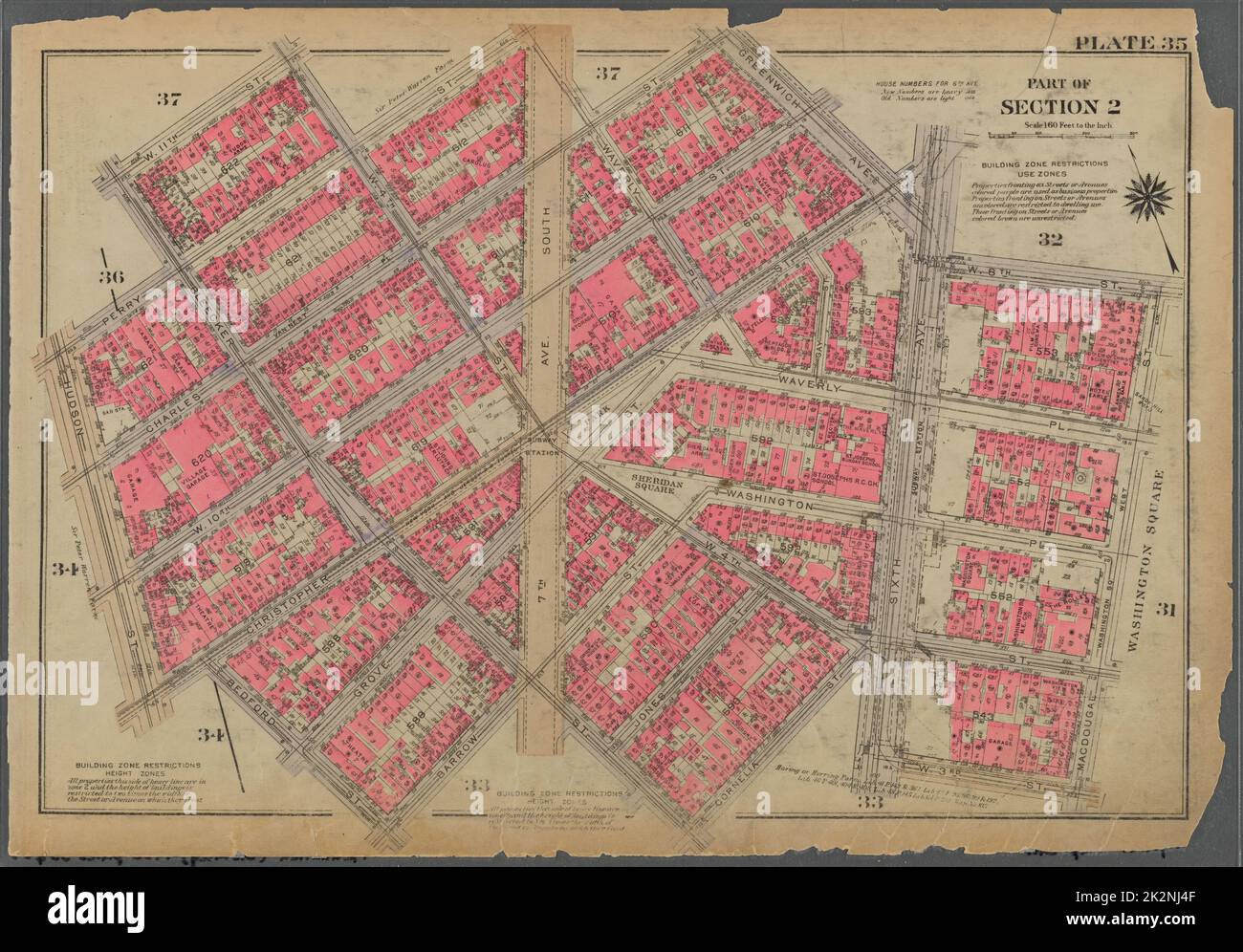 Kartografisch, Karten. 1930. Lionel Pincus und Prinzessin Firyal Map Division. Immobilien , New York (Bundesstaat) , New York, Manhattan (New York, N.Y.) Tafel 35, Teil von Abschnitt 2: Begrenzt durch W. 11. Street, W. 4. Street, Perry Street, Waverly Place, Charles Street, Greenwich Avenue, Sixth Avenue, W. 8. Street, Macdougal Street, W. 3. Street, Sixth Avenue, Cornelia Street, Bleecker Street, Barrow Street, Bedford Street, Christopher Street, Hudson Street, Perry Street und Bleecker Street Stockfoto