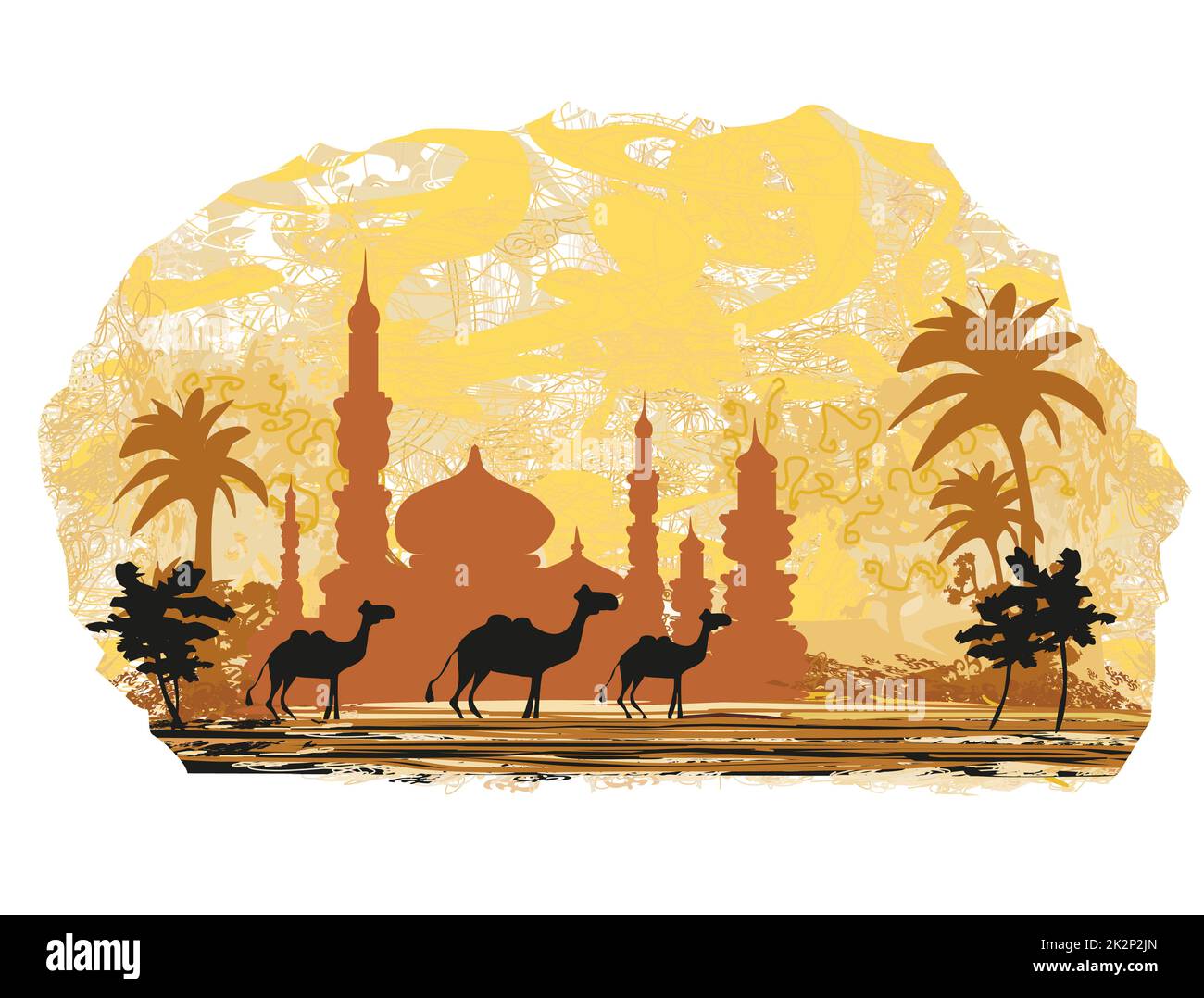 Kamel Reise mit Moschee Hintergrund Stockfoto