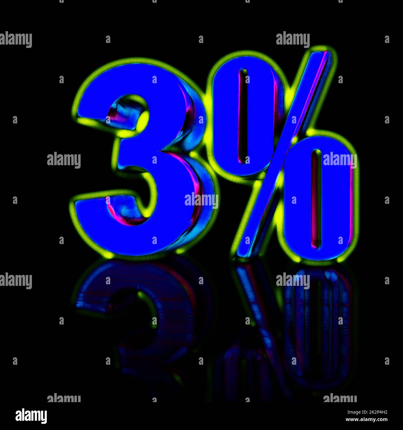 3 %, 3 % als 3D-Illustration, 3D-Rendering Stockfoto