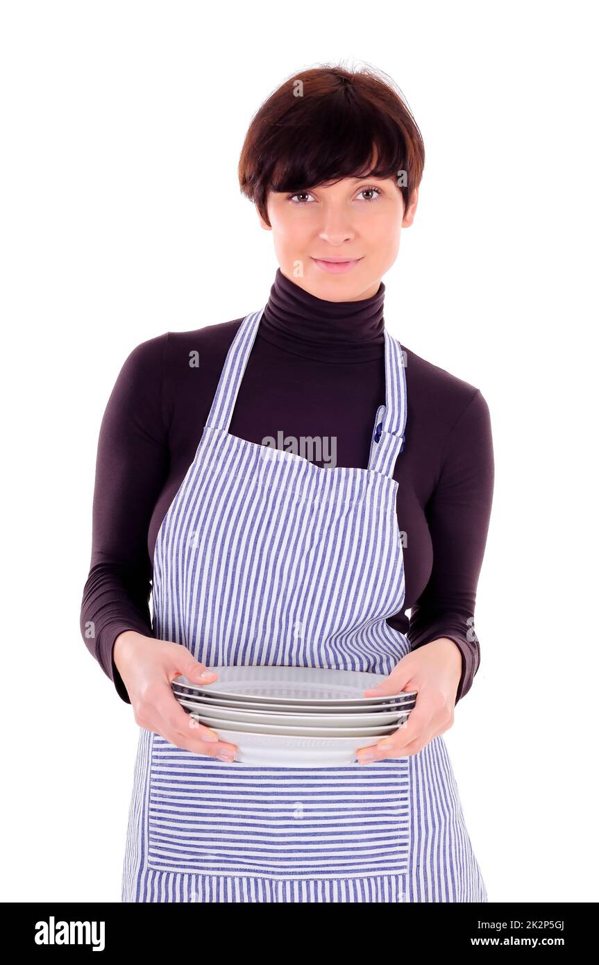 Porträt eines Kochs in Kochkleidung vor weißem Hintergrund. Stockfoto