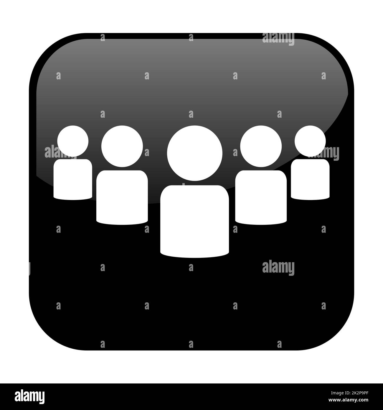 Schaltfläche mit schwarzer Farbe und weißem Symbol, das die Community-Gruppe anzeigt Stockfoto