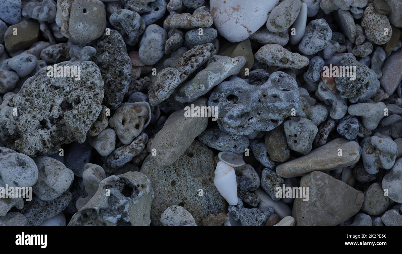 Abstrakte verschiedene Formen Kieselsteine Meer Textur Hintergrund Stockfoto