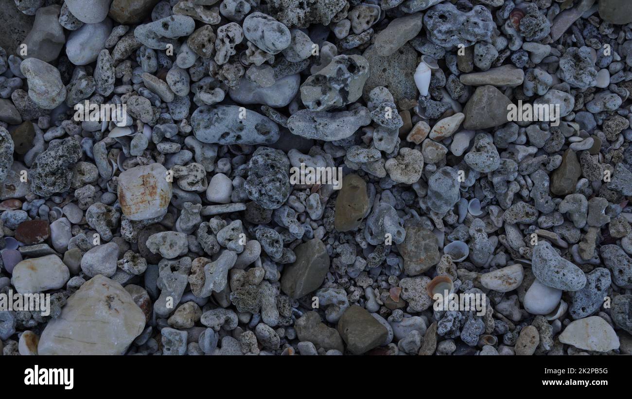 Abstrakte verschiedene Formen Kieselsteine Meer Textur Hintergrund Stockfoto