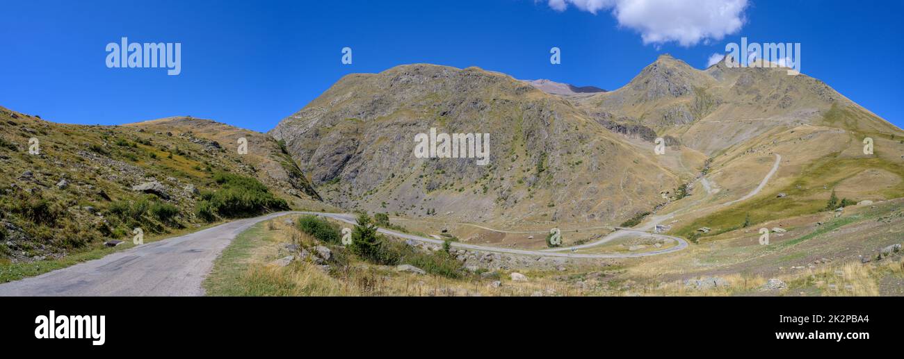 Panoramabild des Col de Sarenne, Grandes Rousses-Massiv, Französische Alpen Stockfoto