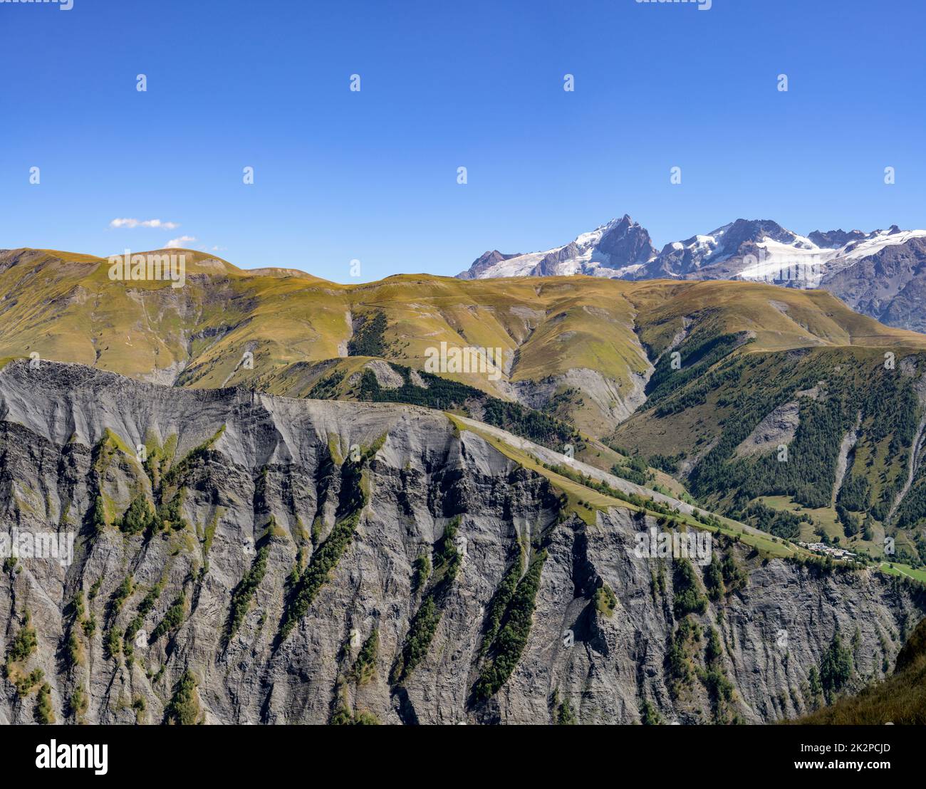 Die Landschaft des Grandes Rousses Massivs, Französische Alpen. Stockfoto