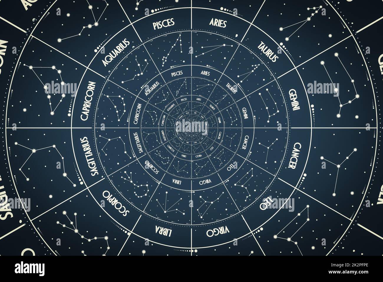 Hintergrund des Droste-Effekts. Abstraktes Design für Konzepte rund um Astrologie und Fantasie. Stockfoto