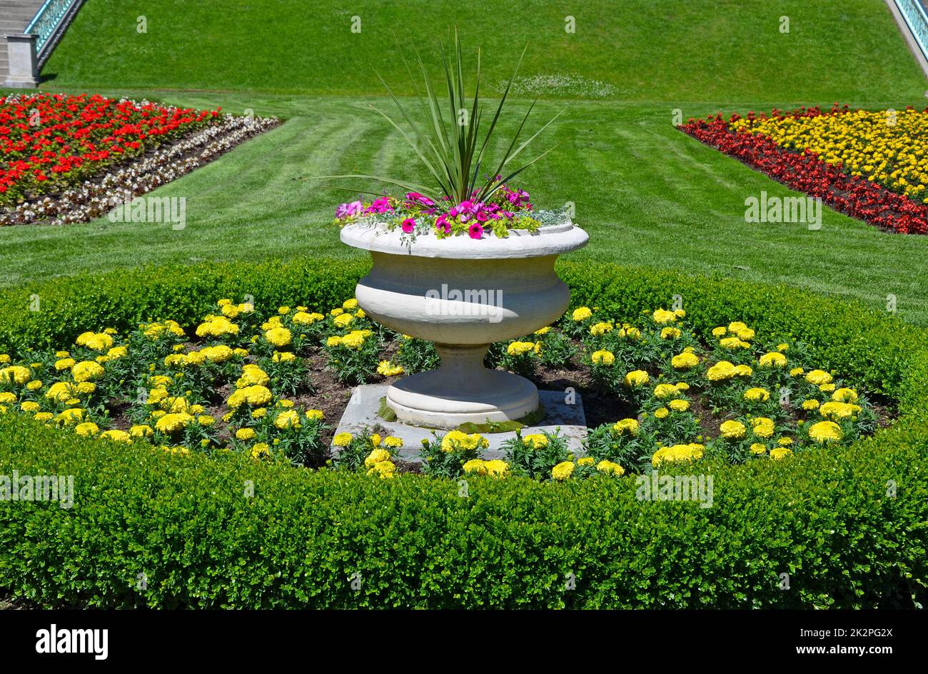 Farbenfrohe Pflanzmaschine für den Gartenpark Stockfoto