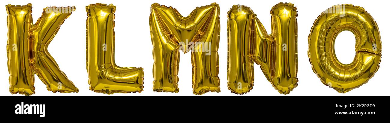 Echte Ballons in Form der Buchstaben k l m n oder metallisches Gold Stockfoto