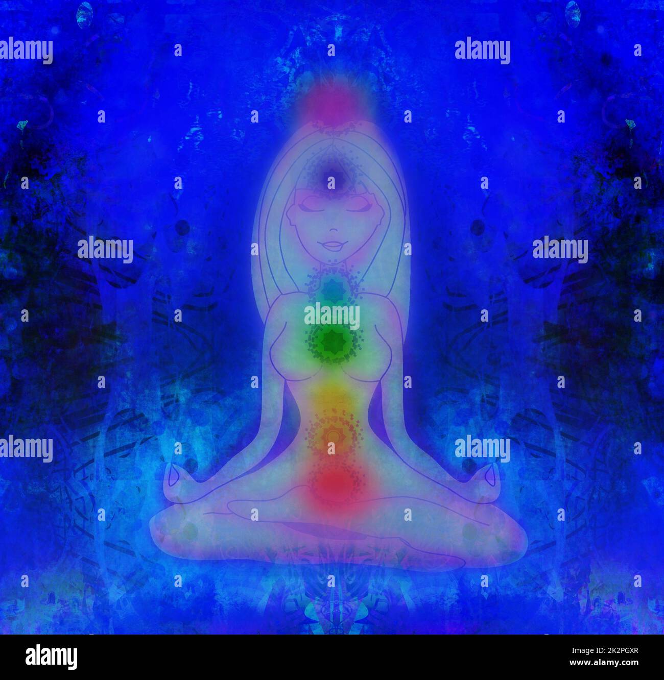Menschliche Energie Körper, Aura, Chakren meditation Stockfoto