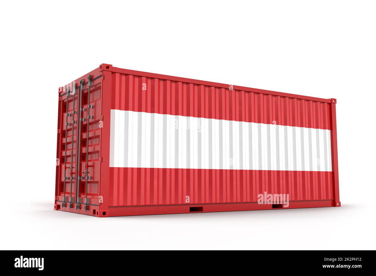 Frachtcontainer strukturiert mit Flagge von Österreich. Isoliert. 3D Rendering Stockfoto
