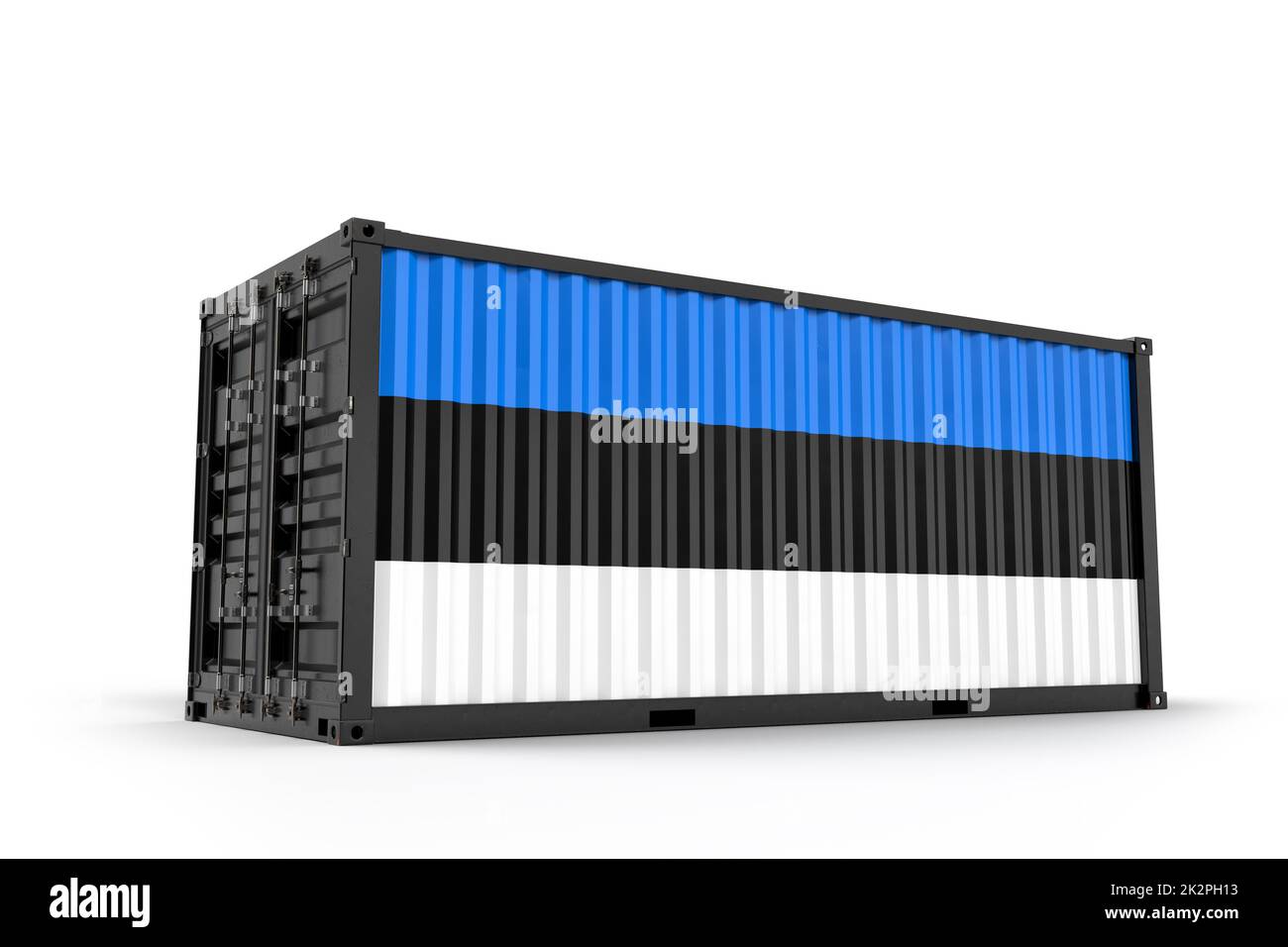 Frachtcontainer mit Flagge von Estland strukturiert. Isoliert. 3D Rendering Stockfoto