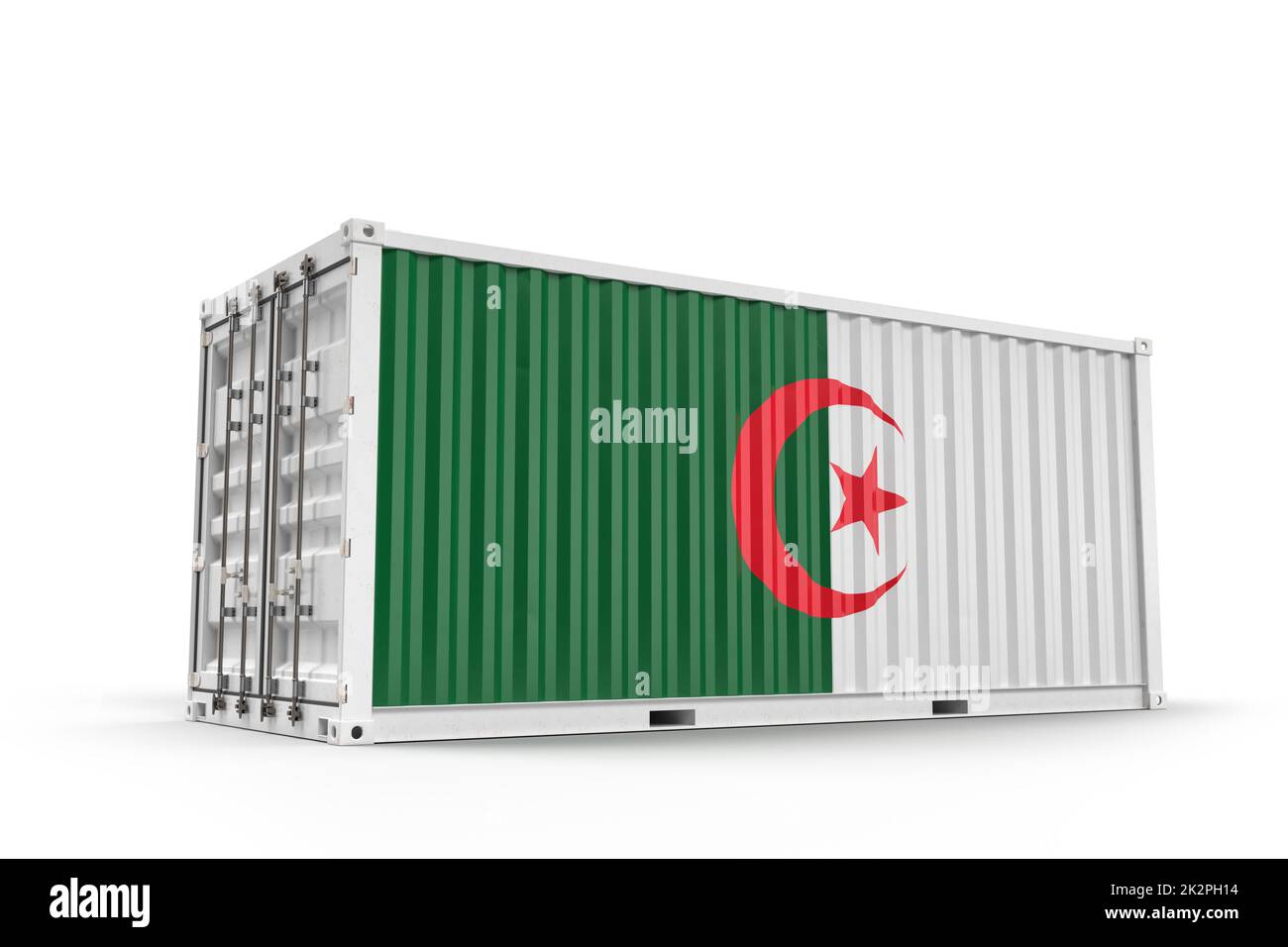 Frachtcontainer strukturiert mit Flagge von Algerien. Isoliert. 3D Rendering Stockfoto