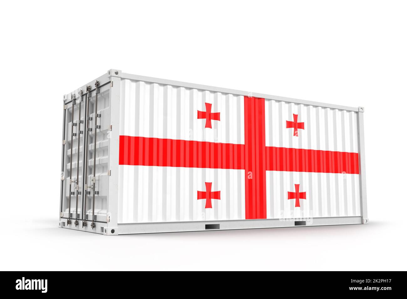 Shipping Cargo Container strukturiert mit Flagge von Georgien. Isoliert. 3D Rendering Stockfoto