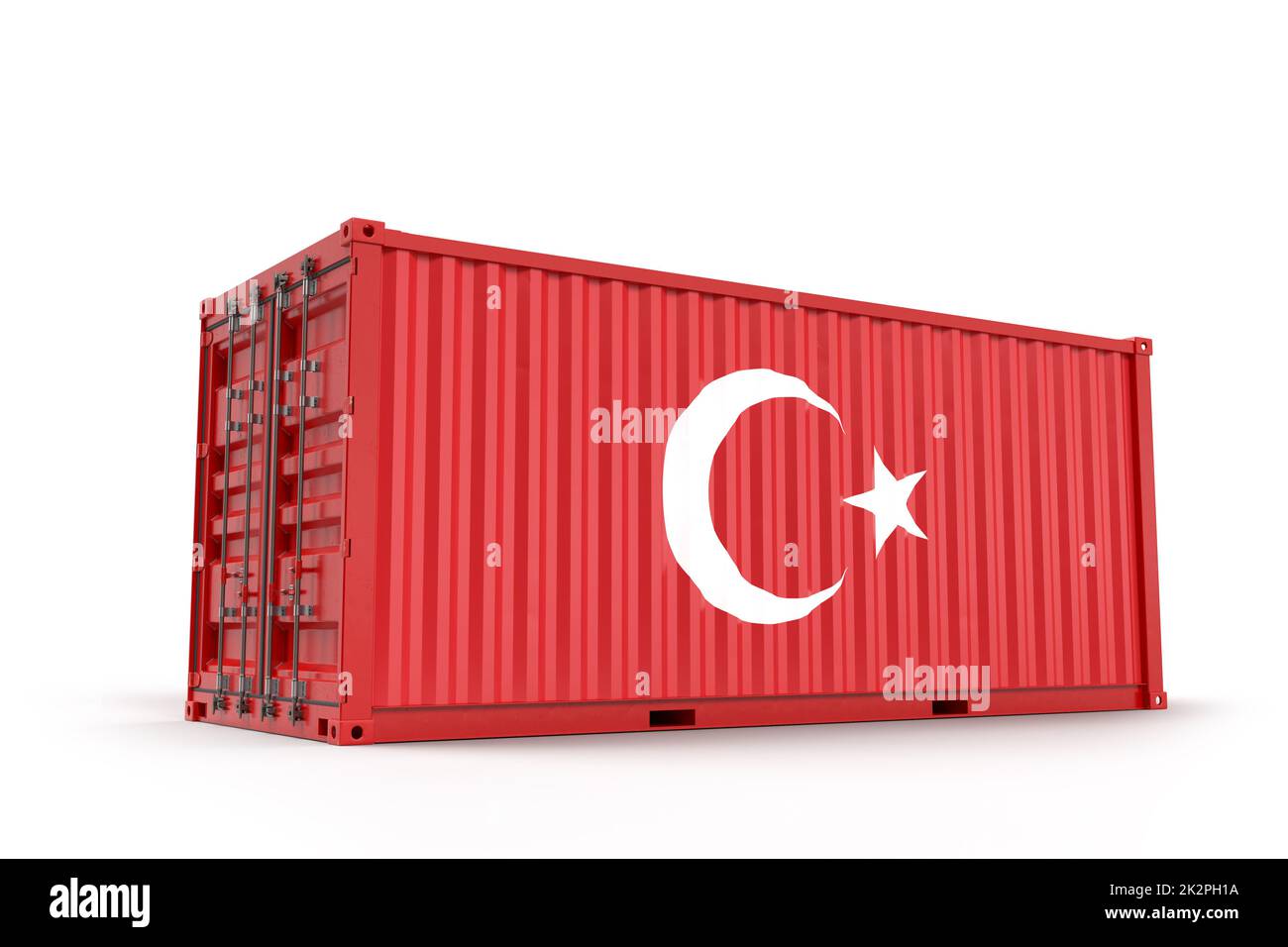 Shipping Cargo Container strukturiert mit Flagge der Türkei. Isoliert. 3D Rendering Stockfoto