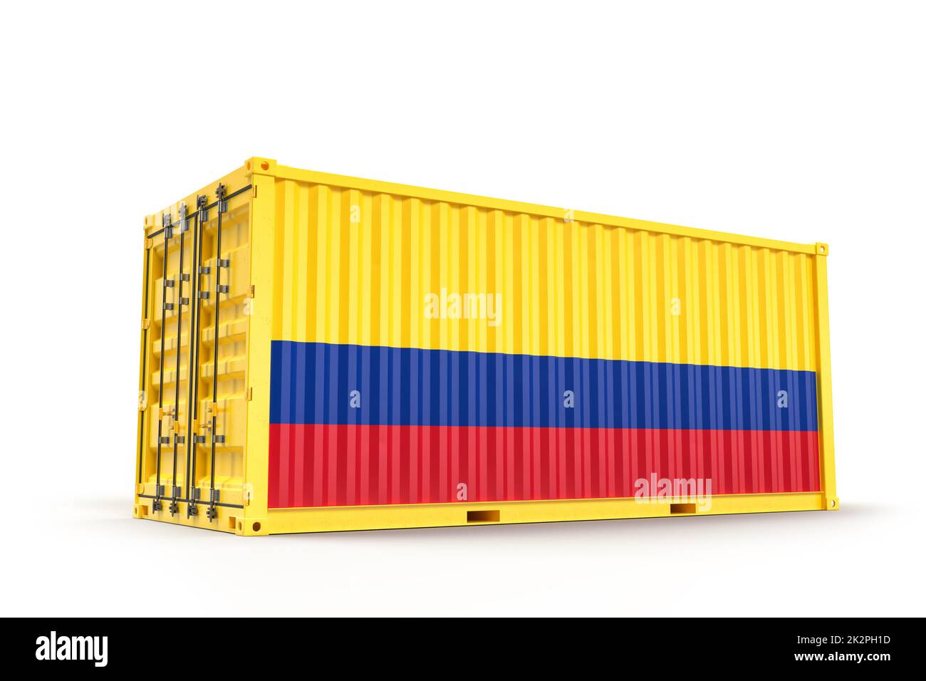 Shipping Cargo Container strukturiert mit Flagge von Kolumbien. Isoliert. 3D Rendering Stockfoto