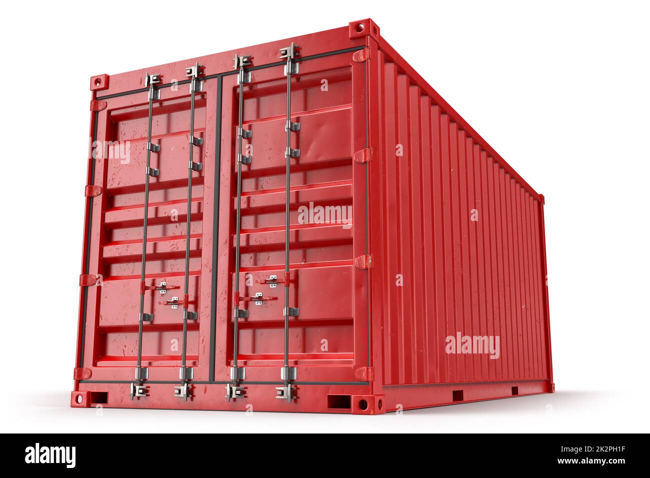 Rot-Metall-Frachtcontainer strukturiert. Isoliert. 3D Rendering Stockfoto