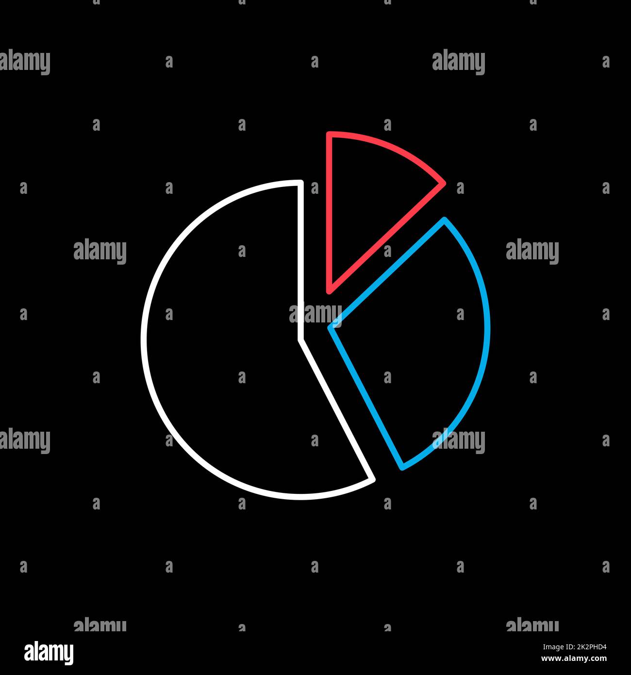 Symbolvektor des Tortendiagramms, isoliert auf dem Schwarz Stockfoto