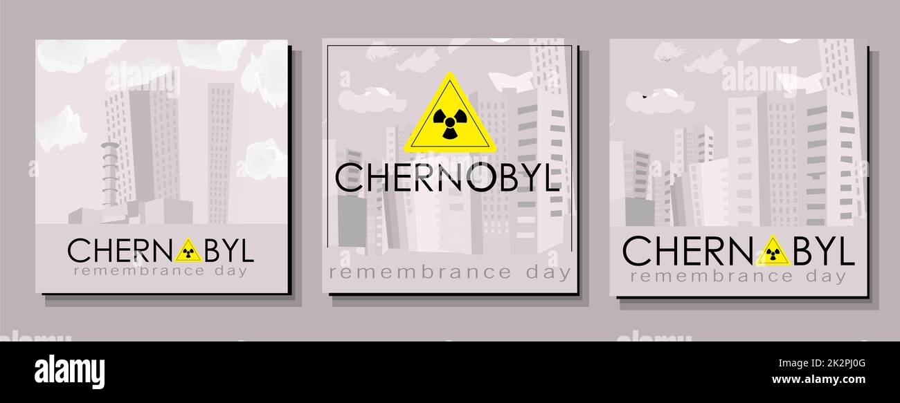 Tschernobyl-Unfall. Tschernobyl-Gedenktag. Die Explosion eines Kernreaktors in der Ukraine im Jahr 1986. Vektordarstellung Stockfoto
