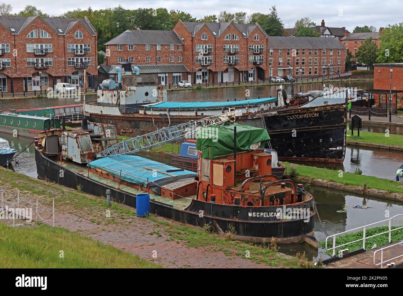 MSC Pelican 1956 und ICI Cuddington, National Waterways Museum, South Pier Road, Ellesmere Port, Cheshire, ENGLAND, GROSSBRITANNIEN, CH65 4FW Stockfoto