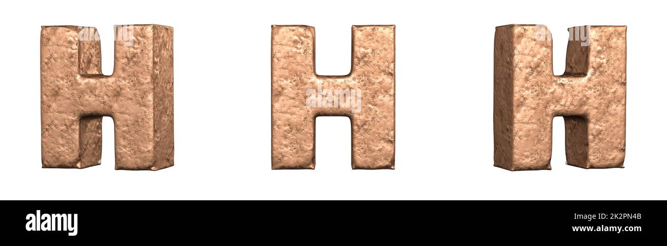Buchstabe H aus Kupfer Buchstaben Alphabet Sammlung Set. Isoliert. 3D-Rendering Stockfoto