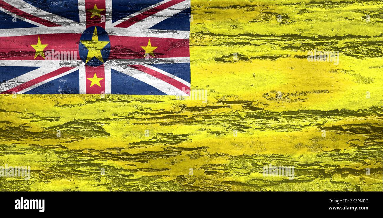 3D-Darstellung einer Niue-Flagge – realistisch winkende Stofffahne Stockfoto