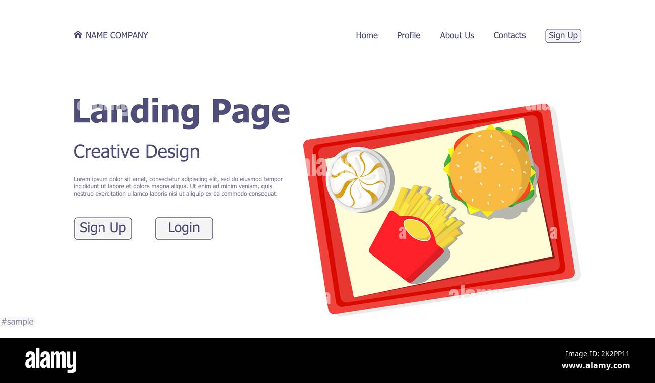 Design der Landing-Page-Website des Fast-Food-Shops – Vector Stockfoto