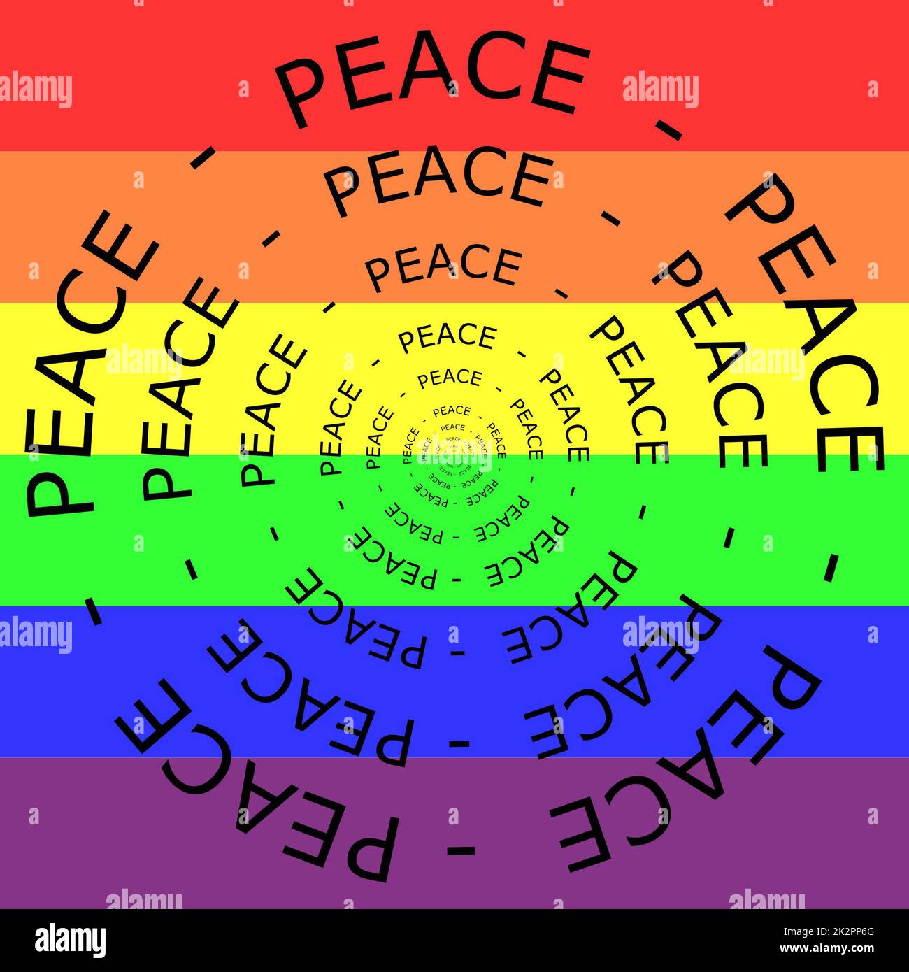 Peace Wordwolke auf Regenbogenhintergrund - Illustration Stockfoto