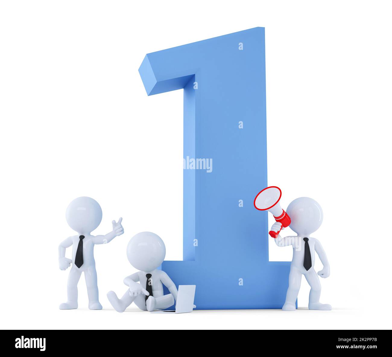 Business-Team um eine große Nummer Eins herum. Geschäftskonzept. Isoliert. Enthält Beschneidungspfad Stockfoto