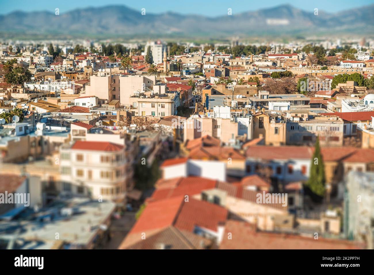 Nördlichen Teil von Nikosia, Luftaufnahme mit Tilt-Shif Wirkung. Zypern Stockfoto