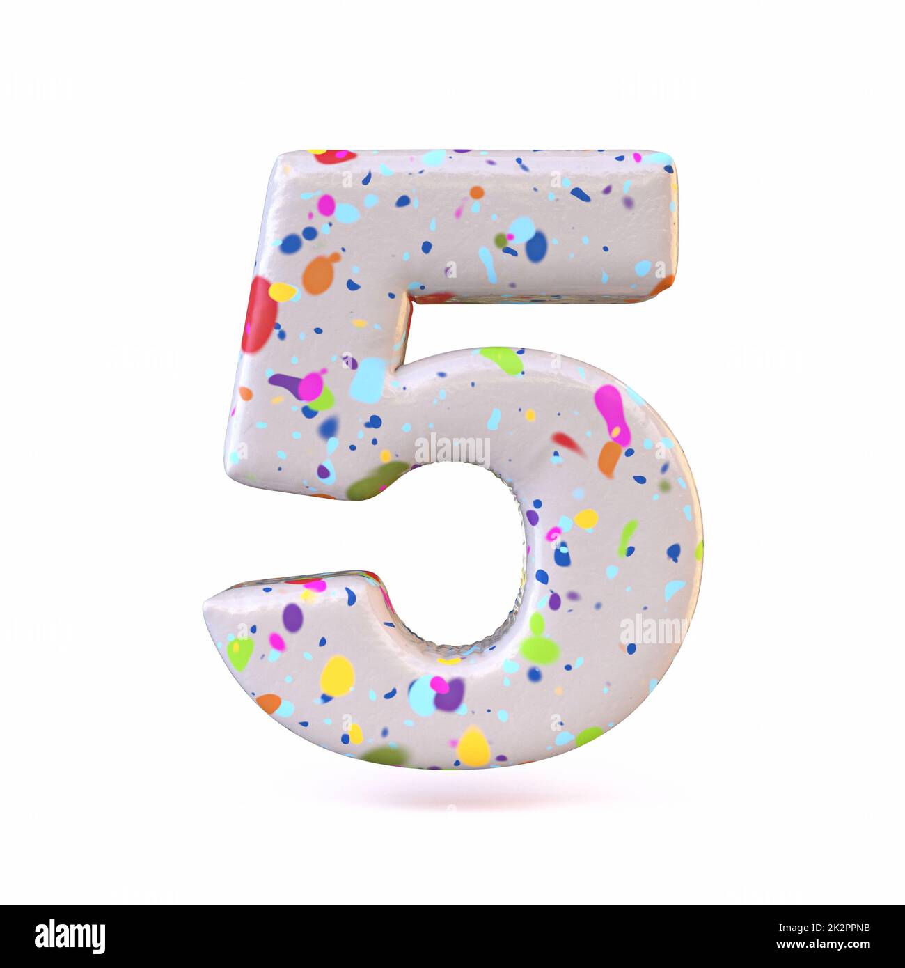 Farbenfrohe Terrazzo-Schrift Nummer 5 FÜNF 3D Stockfoto