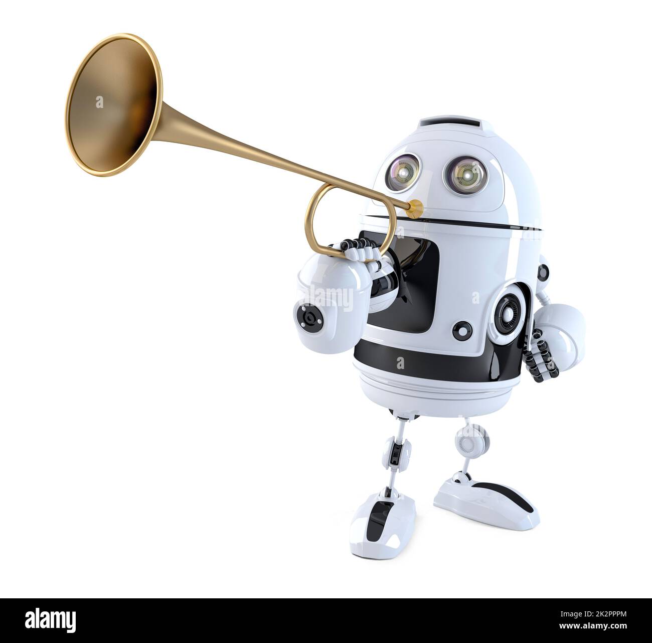 Roboter-Trompetenspieler. Technologiekonzept. 3D Abbildung. Enthält Beschneidungspfad Stockfoto
