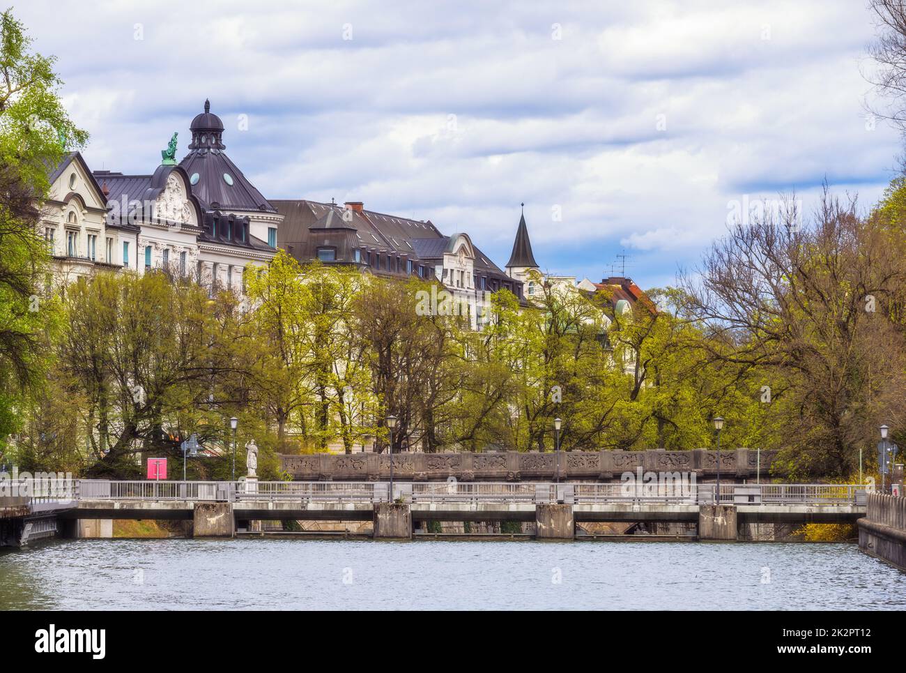 Münchner Stadtbild an der Isar Stockfoto