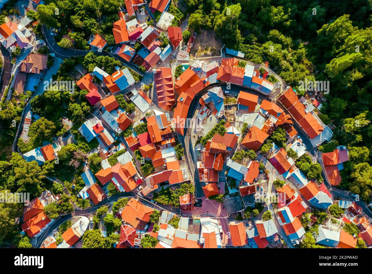 Luftaufnahme von foini Dächer des Ortes. Limassol District, Zypern Stockfoto