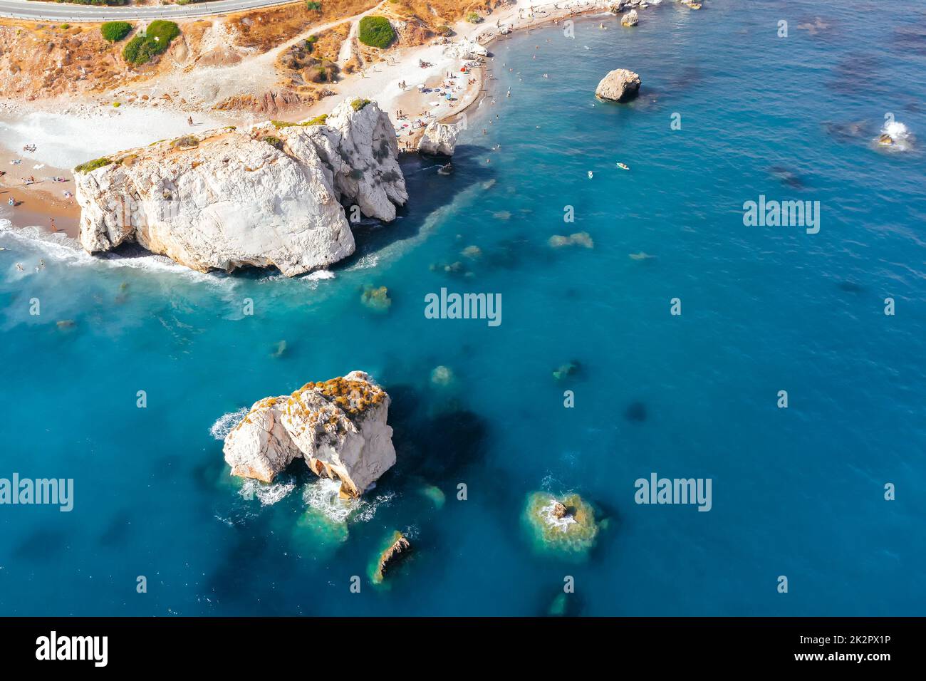 Perta tou Romiou Strand in Zypern, Luftaufnahme Stockfoto