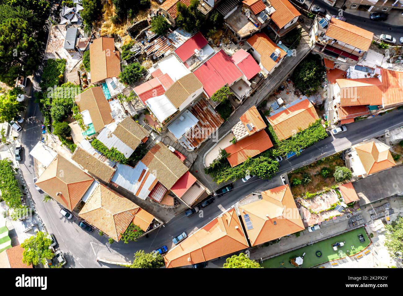 Overhead des traditionellen Dorfes Agros in Zypern Stockfoto