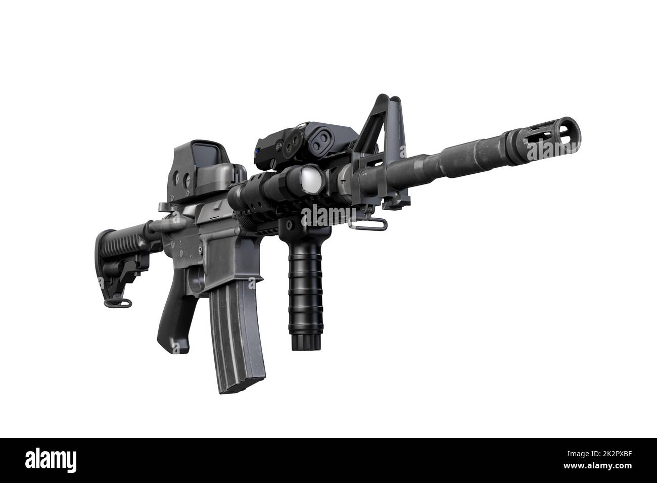 US Army modernes automatisches Gewehr isoliert auf weiß. 3D-Rendering Stockfoto