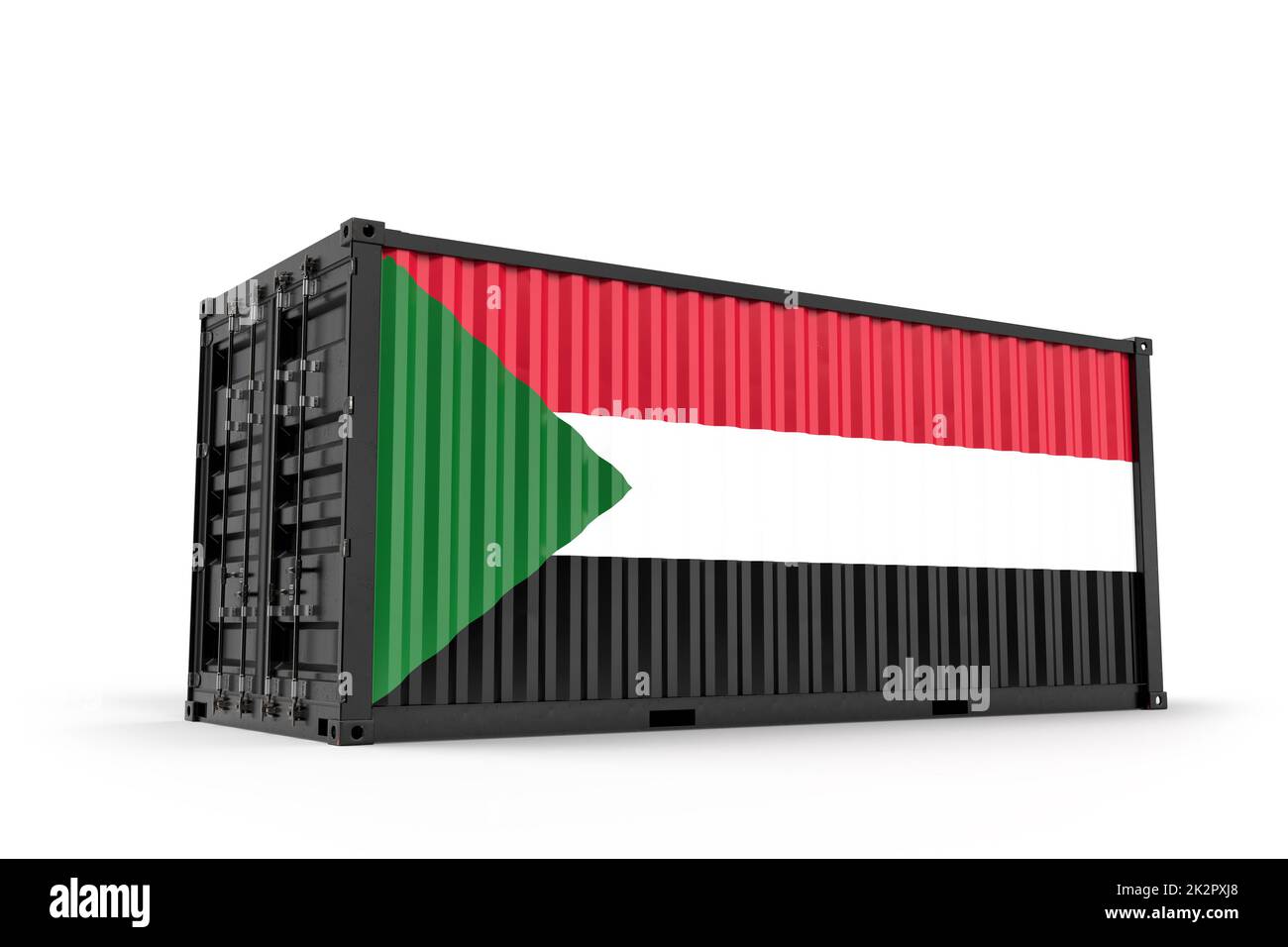 Realistischer Transportcontainer mit Flagge des Staates Palästina strukturiert. Isoliert. 3D-Rendering Stockfoto