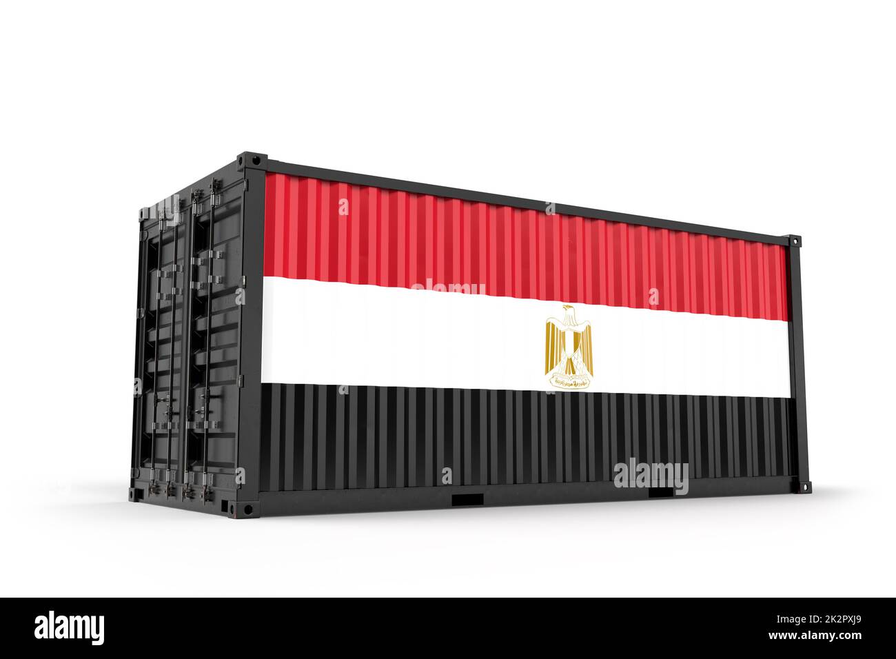Realistischer Versand Container strukturiert mit Flagge von Ägypten. Isoliert. 3D-Rendering Stockfoto