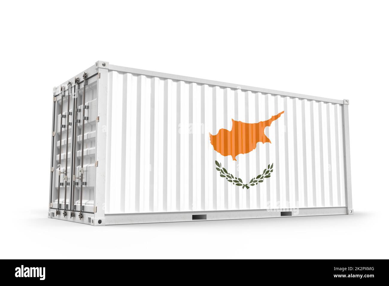 Realistischer Versand Container strukturiert mit Flagge von Zypern. Isoliert. 3D-Rendering Stockfoto