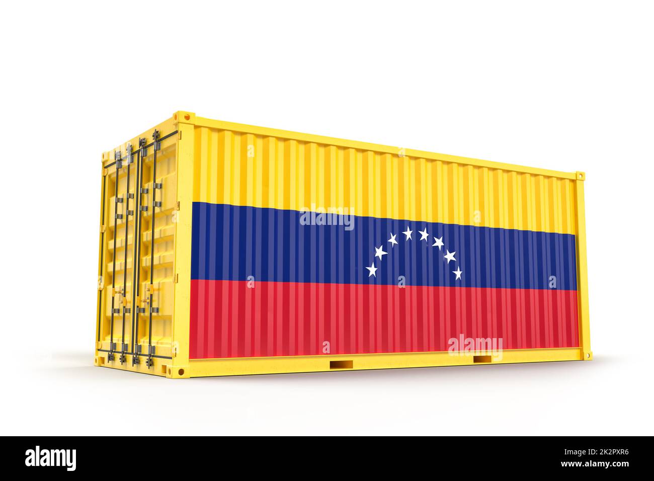 Shipping Cargo Container strukturiert mit Flagge von Venezuela. Isoliert. 3D Rendering Stockfoto