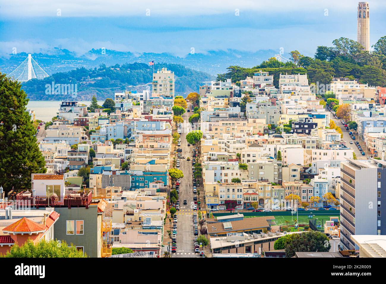 Blick auf die Stadt San Francisco mit Coit Tower Stockfoto