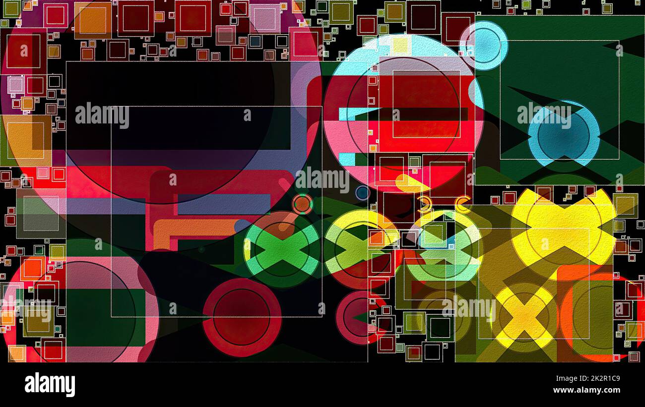 Kunstwerk abstrakter Komposition aus geometrischen Formen und Elementen Stockfoto