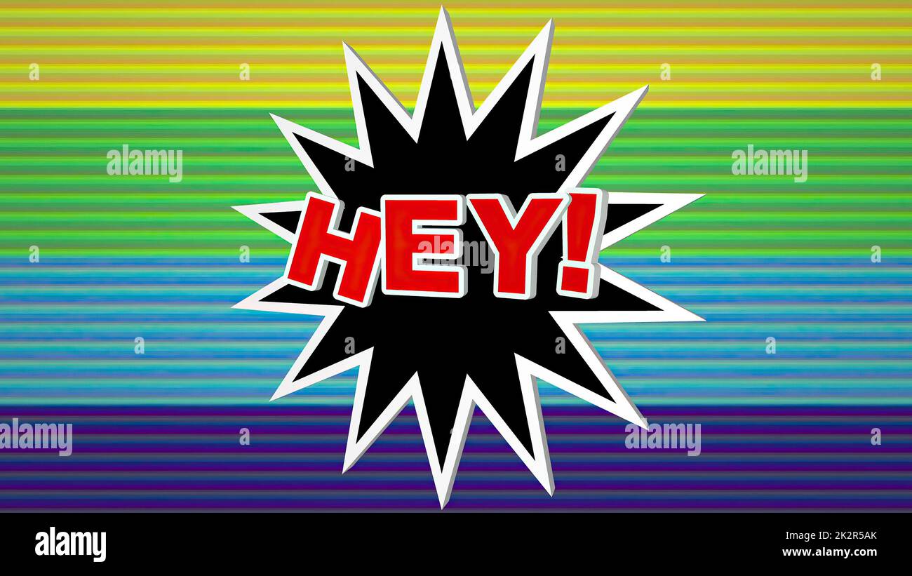 Hero Comic Pop Art Text vor buntem Hintergrund Stockfoto